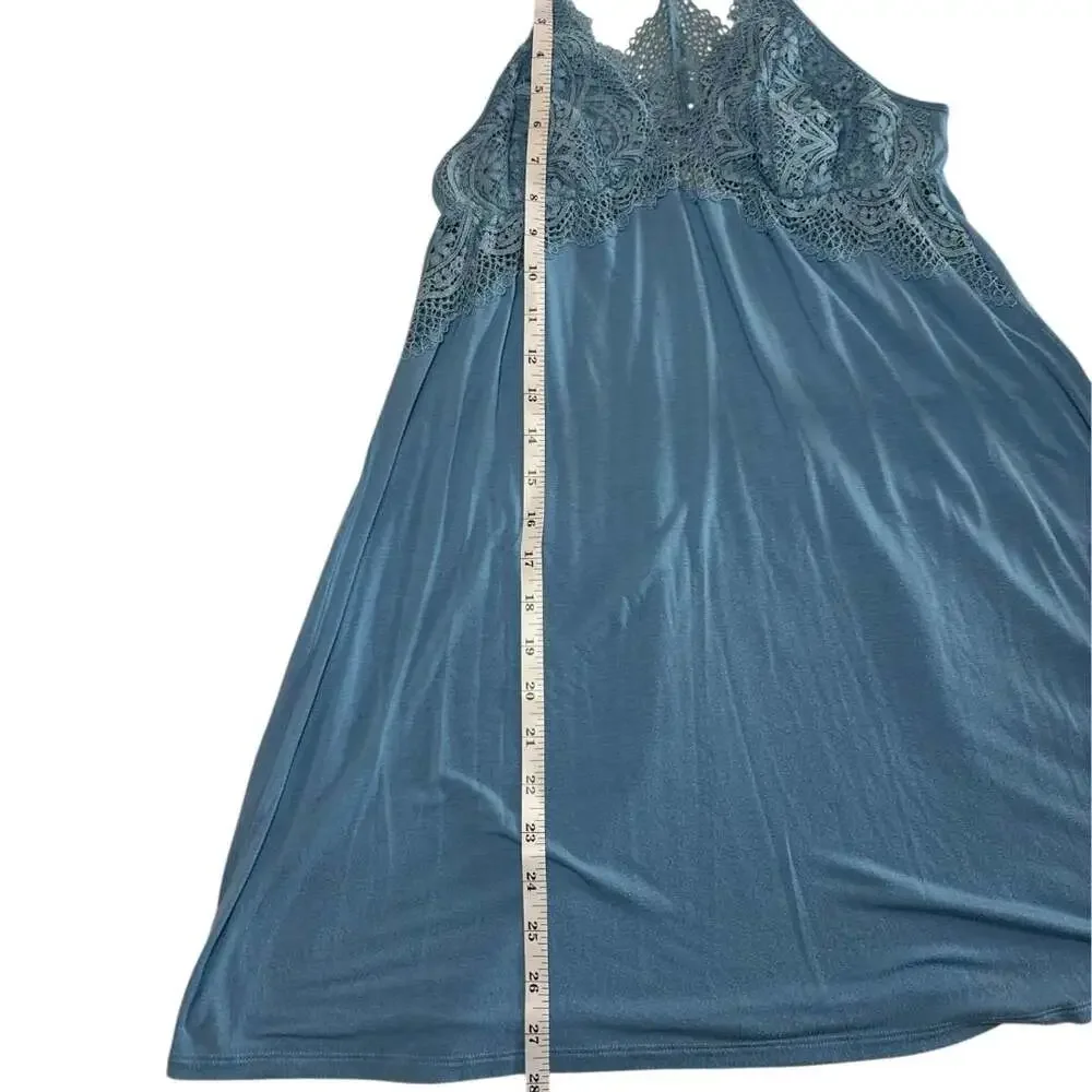 Victoria's Secret Lace Trim T-Back Baby Blue Babydoll Slip Nightgown